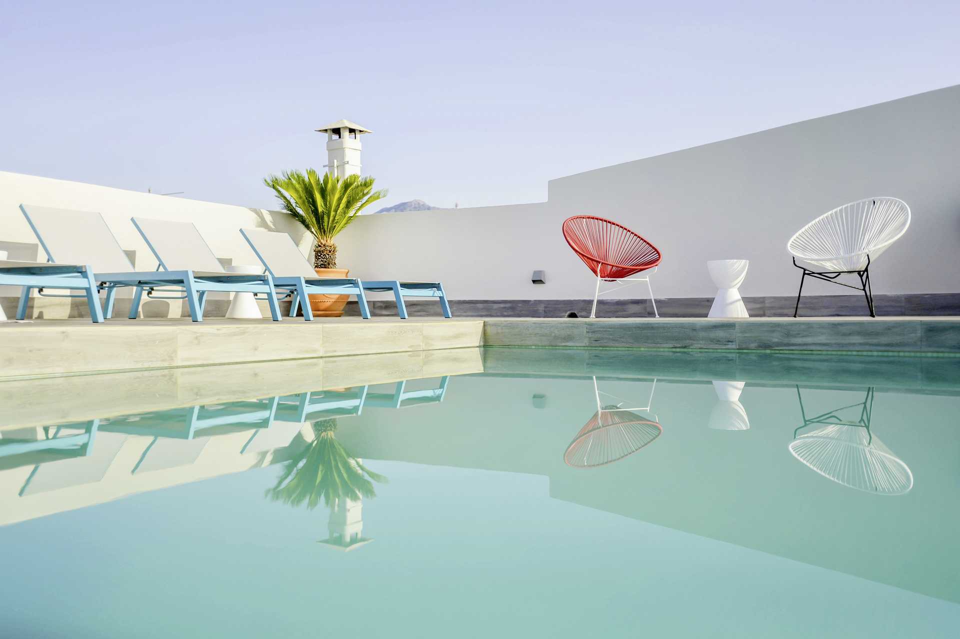 Het zwembadgedeelte van het Aquarius hotel in Rethymnon, Kreta.