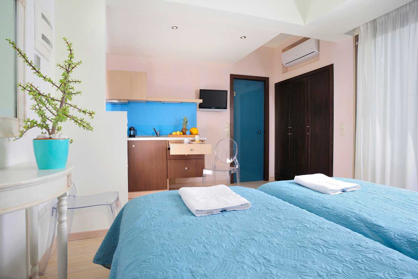 Eenkamerappartement in Hotel Steris in de stad Rethymnon op Kreta, Griekenland.