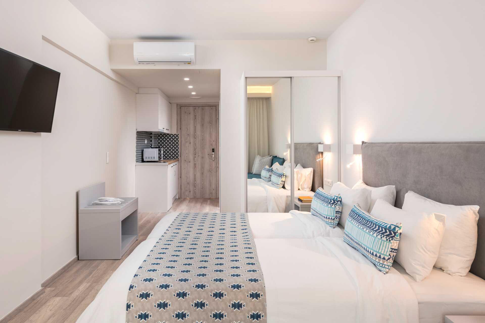 Gerenoveerde studio in het Bio Hotel in Rethymnon, Kreta.