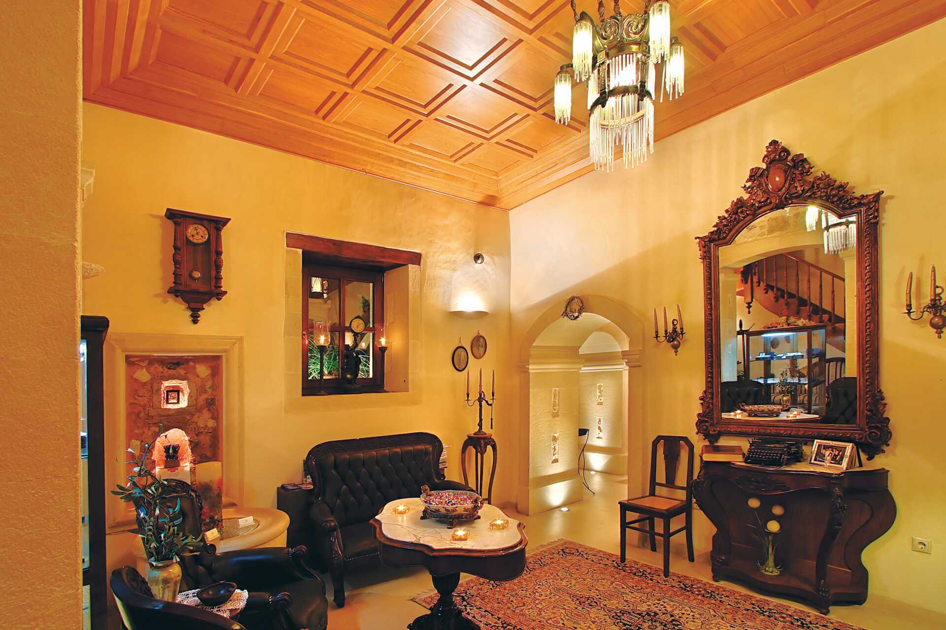 De receptie in het Palazzino di Corina hotel in Rethymnon, Kreta.