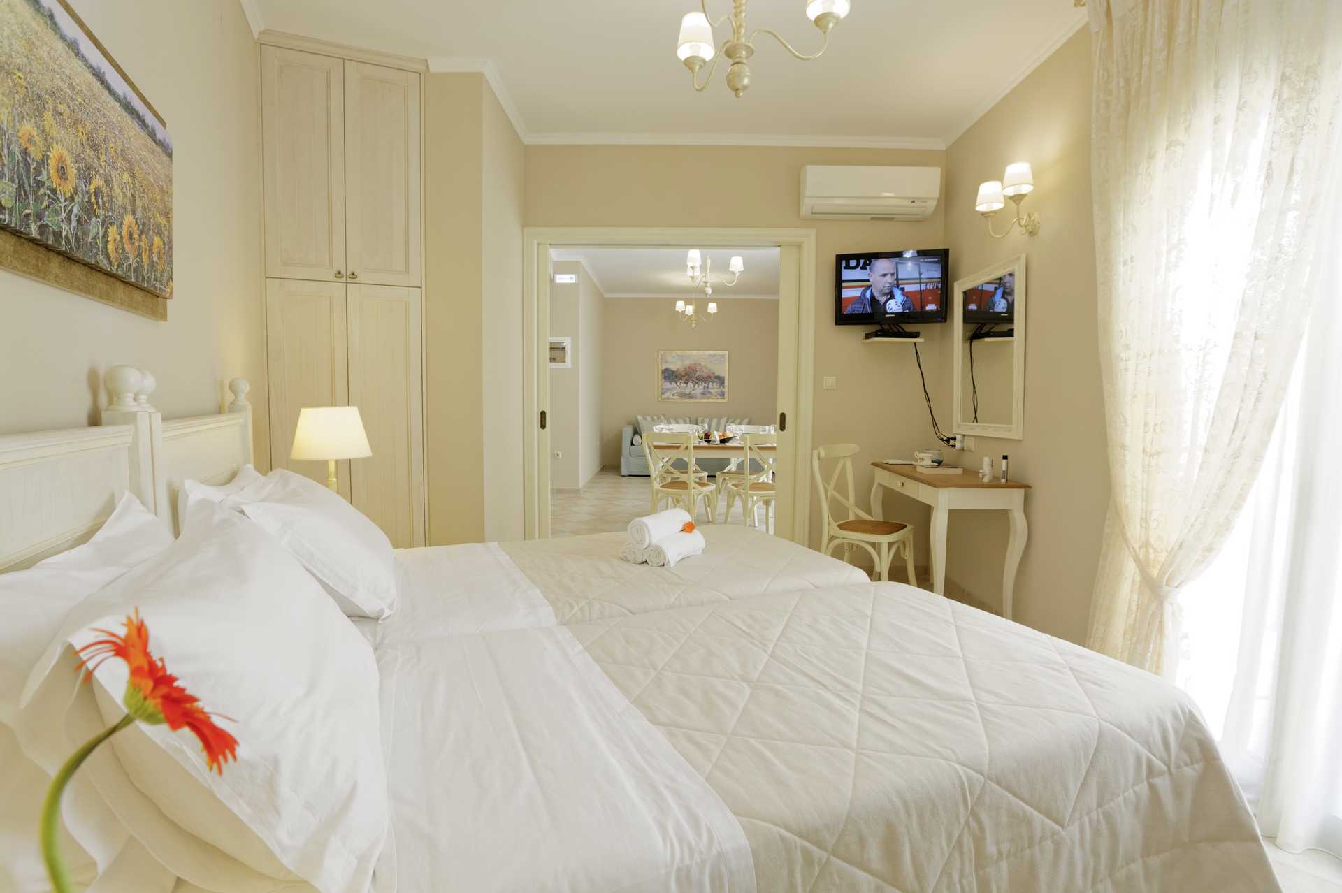 Tweekamerappartement in hotel Ionia Suites in Rethymnon op Kreta.