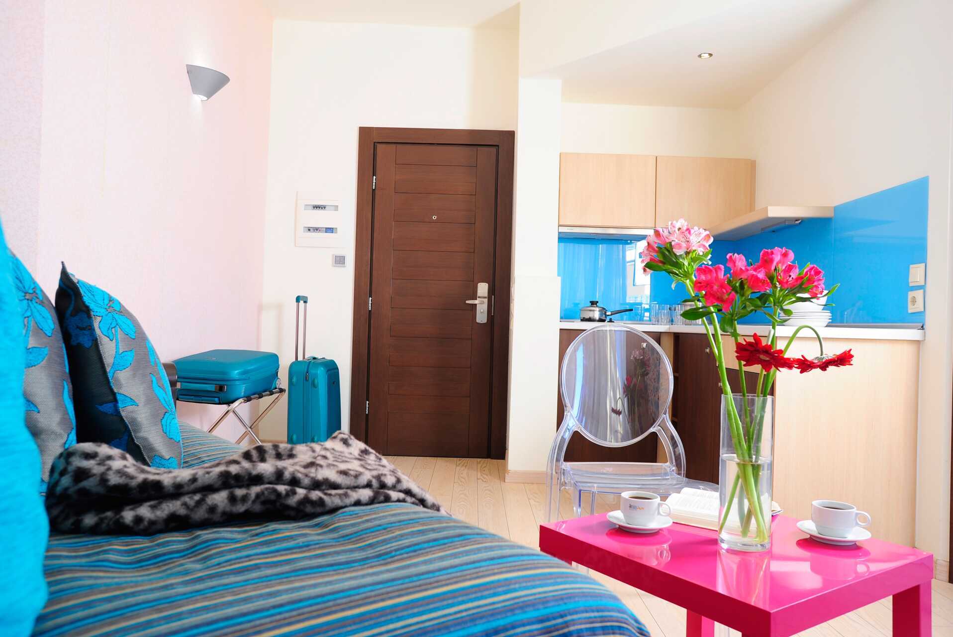 Tweekamerappartement in Hotel Steris in de stad Rethymnon op Kreta, Griekenland.