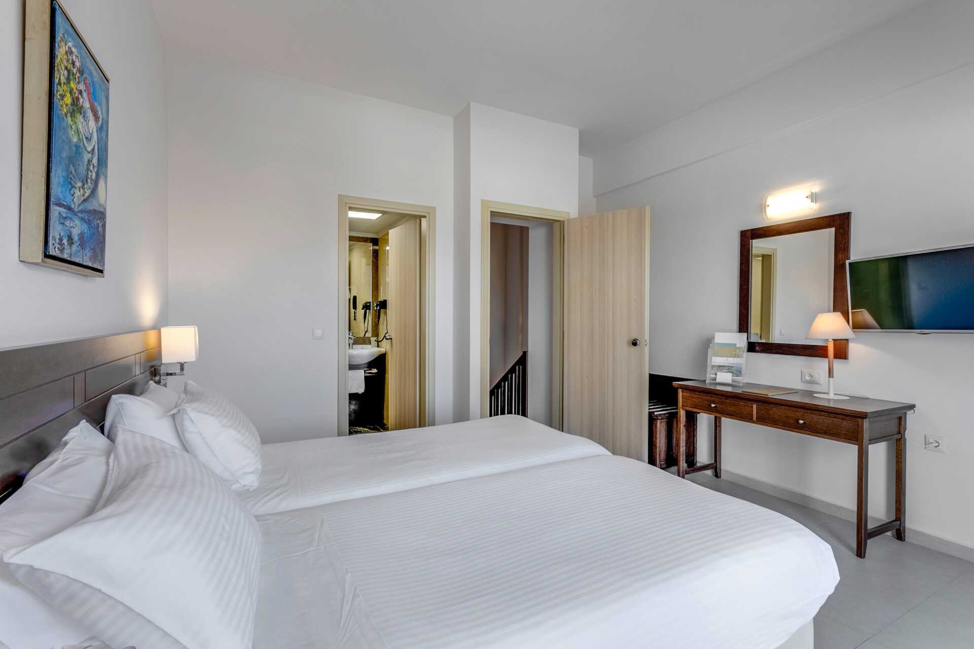 Tweekamerappartement op de eerste verdieping van het Casa di Porto Hotel op Kreta, Griekenland.