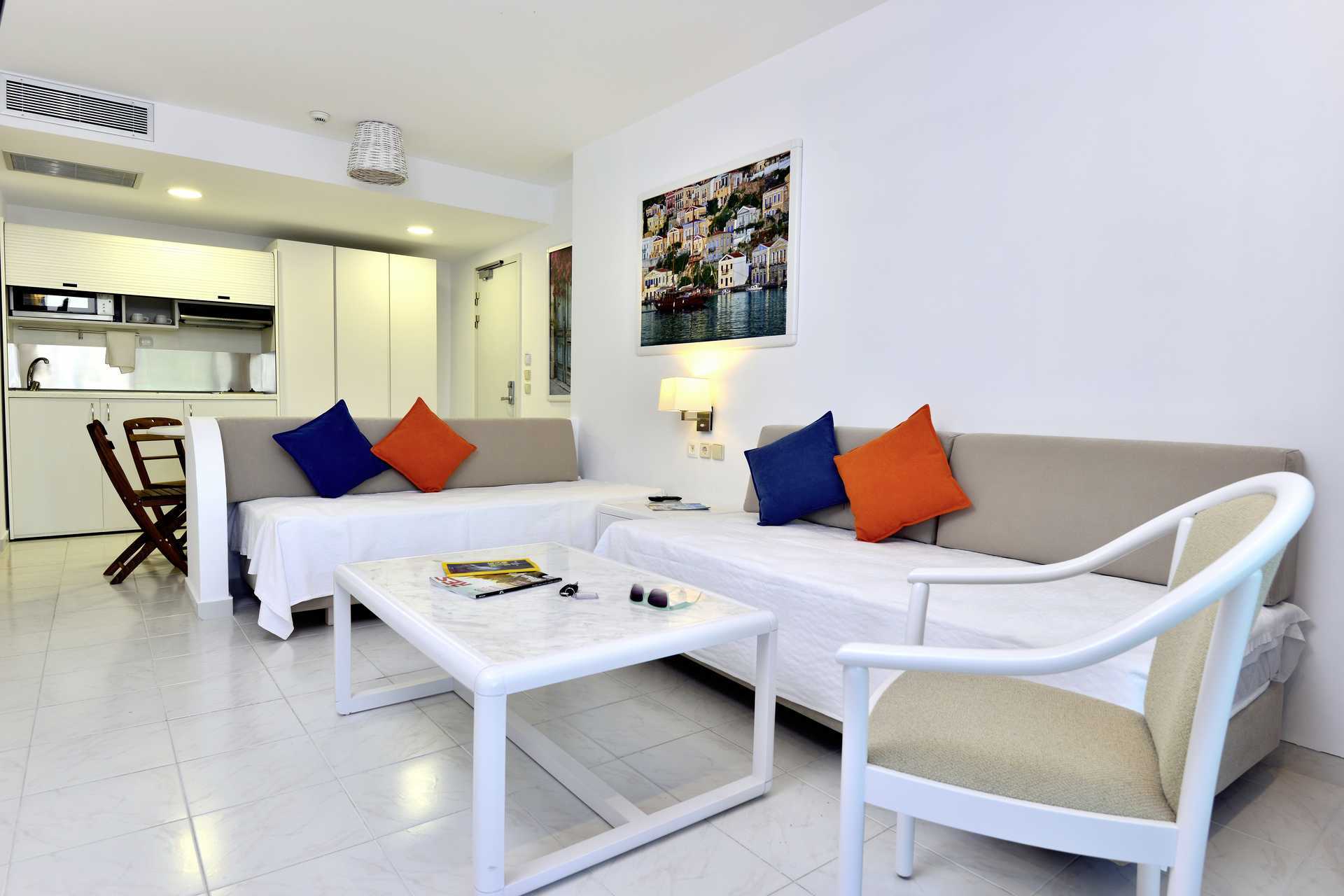 Tweekamerappartementen in hotel Epsilon, Rhodos.